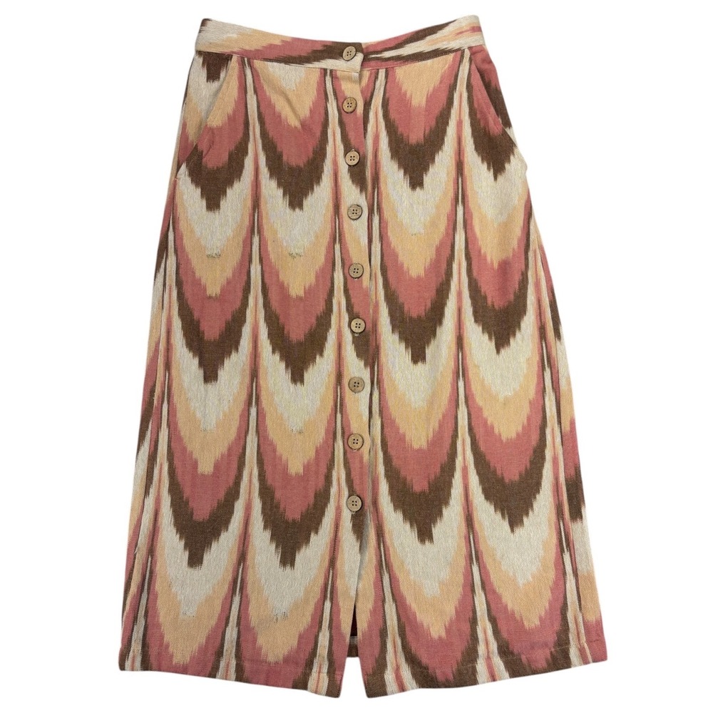 Faherty Whitley Skirt Womens S Desert Ikat Organic Cotton Boho Western Midi Pink